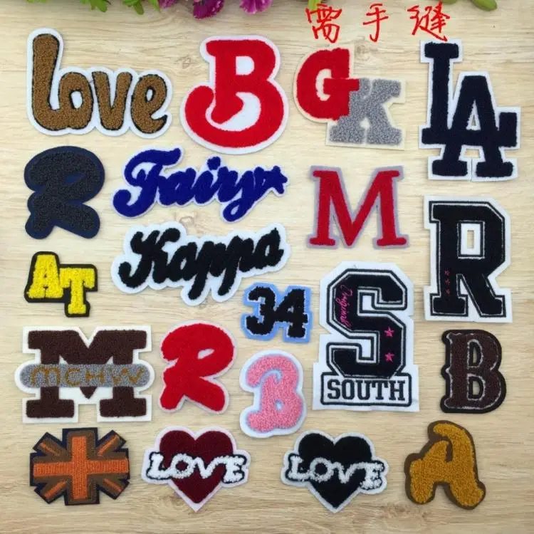 

20pcs Punk Letter Digital Towel cloth Patch Emblem Sticker Music Rock Band Embroidered Applique Fabric Sew On Patch Clothing DIY