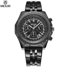 MEGIR Men Chronograph Multifunction Watches Fashion Casual Luxury Full Steel Watch Dress Watch Automatic Date Quartz