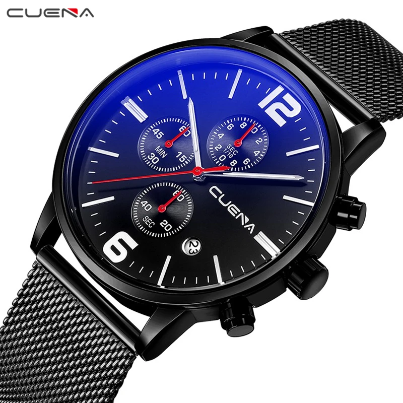 

CUENA Mens Watches Top Brand Luxury Stainless Steel Waterproof Quartz Wristwatches Relogio Masculino Fashion Male Clock Relojes