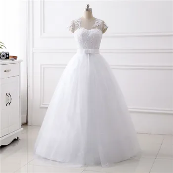 

Ball Gown Wedding Dresses tulle white lace up appliques Vestido de Noiva Princesa simple bridal gowns with bow