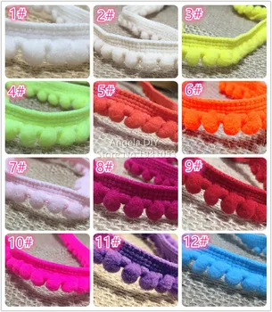 

20Y/lot 20 Colors pompom trim 10mm(pom size 5mm)ball Ribbon Trim Bobble Braid Christmas lace decoration fringe sewing
