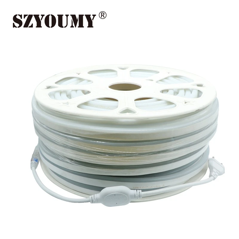 #cheap SZYOUMY 8x16mm Mini Neon Flexible 120 LEDS M 2835 SMD Led Neon Tube 220V 12V Led Sign Board Tube Red Strip Tape 50 Meters