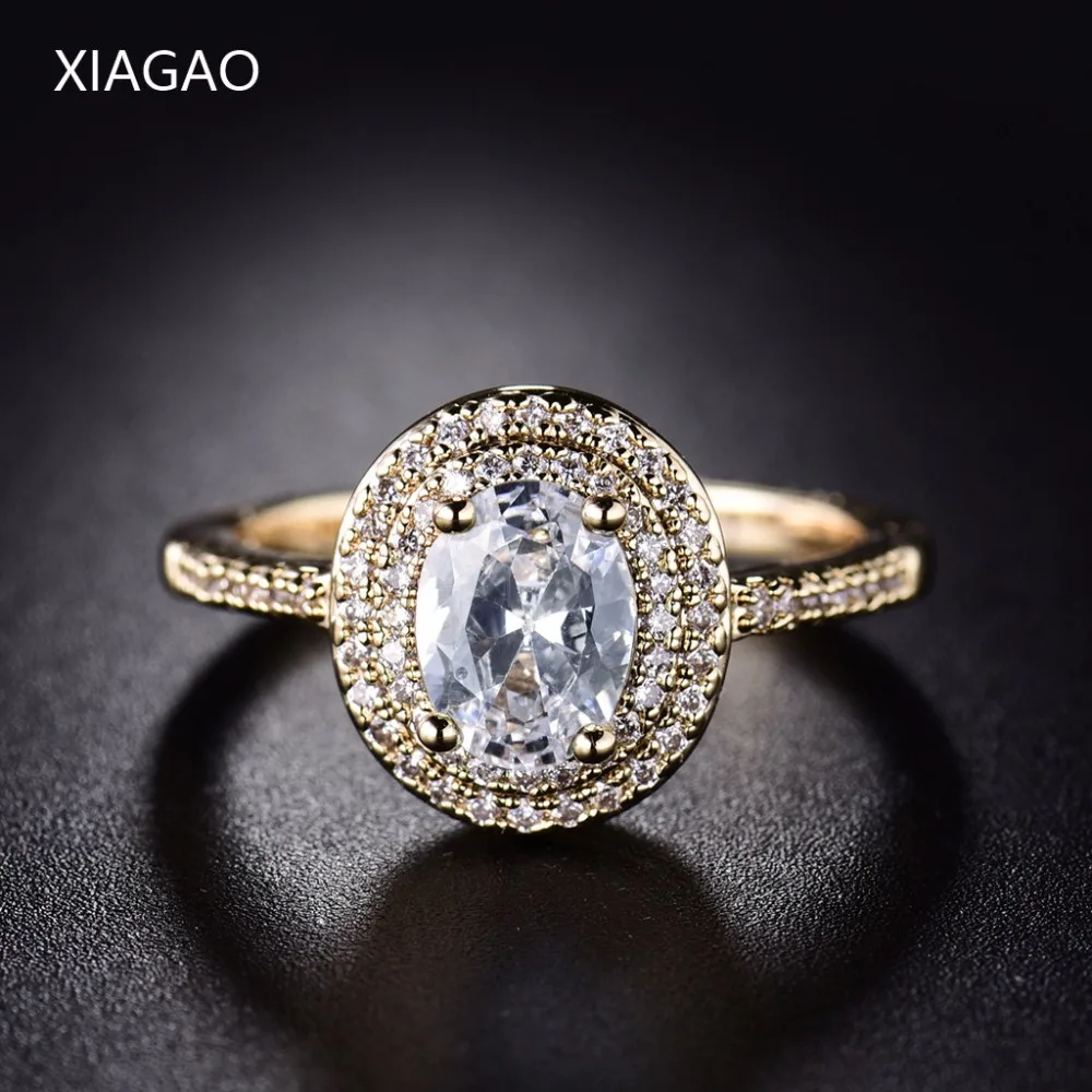 XIAGAO 2017 новое модное двойное обручальное кольцо золотого цвета большой овальный