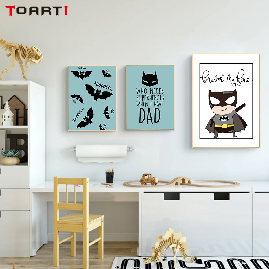 

Cartoon Batman Superhero Funny Wall Art Decoration Canvas Painting Poster And Prints Wall Pictures For Kids Bedroom Home Decor
