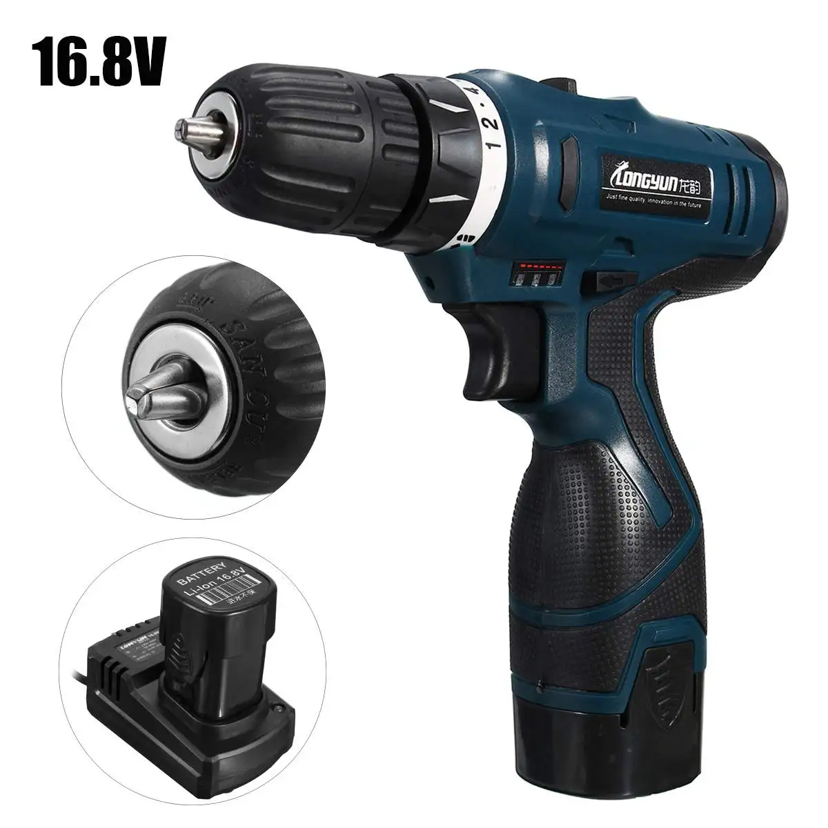 

Electric Screwdriver Cordless Drill Impact Drill Power Driver 16.8V Lithium-Ion Battery 10mm 2-Speed LED