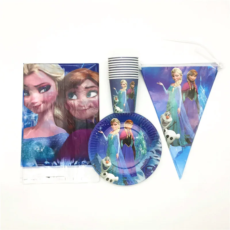 Disney Frozen Queen Elsa 31Pcs Paper Cup Plate Flag Tablecloth Kid