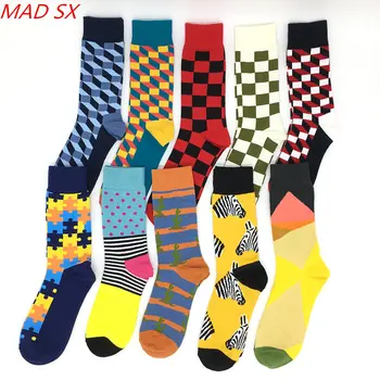 

5-10 Pair/Lot Colorful combed cotton mens socks Happy Compression Socks fashion Diamond Funny Dress Socks Men Big Size 40-46