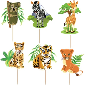 

72pcs 6 designs jungle forest animal cake Toppers Picks Kid's birthday party decorations party supplies favors children gifts
