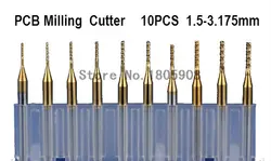 Бесплатная доставка 10 шт. 1.5 мм до 3.175 мм Титан покрытием Карбид Гравировка Бит ЧПУ/PCB машина Измельчители, печатных плат Инструменты