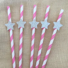 Новинка на заказ серебряный блеск маленькие звезды в полоску бумажные соломинки деревенская свадьба, помолвка, день рождения, детский душ, вечерние Чайная Вечеринка соломинка