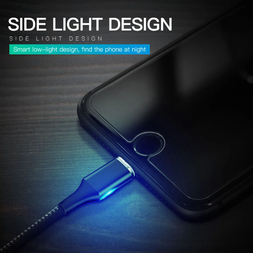 Светодиодный магнитный кабель Micro USB Type C для быстрой зарядки iPhone Xiaomi 8 9 Redmi 4 5 5AHuawei