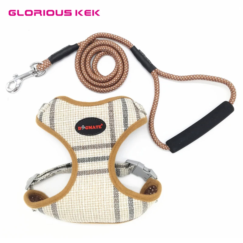 

GLORIOUS KEK Dog Harness Chihuahua Small Dog Harness and Leash Set Plaid Adjustable Padded Harness Vest with Walking Lead Handle