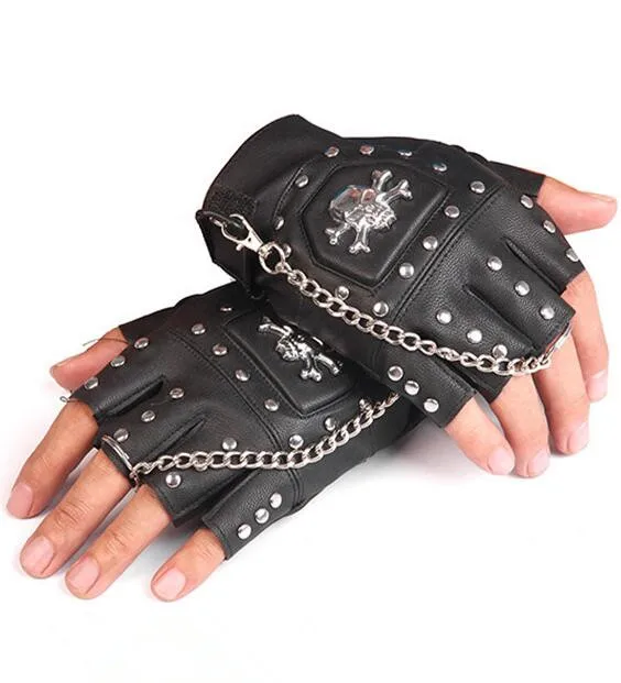Перчатки мужские кожаные в стиле хип хоп с заклепками|leather gloves|rivet glovessemi-finger gloves |