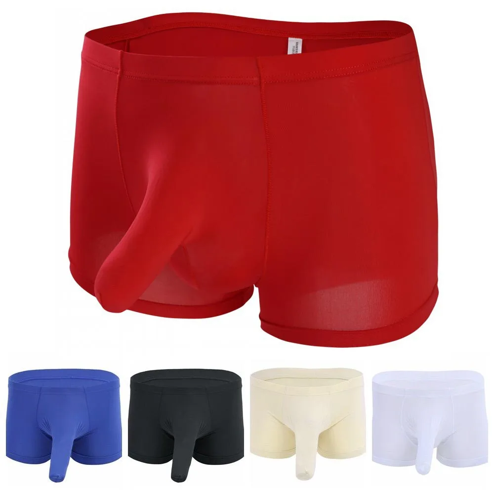 Sexy Men S Silky Boxer Shorts Trunks Long Cock Sheath Bikini Brief Stretchy Bodycon Underwear