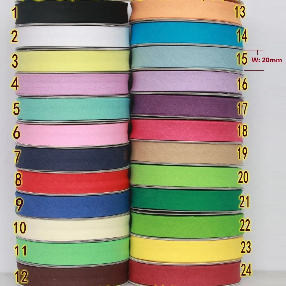 Лента смещенная хлопчатобумажная шириной 20 мм 10 м/лот|bias binding|tape biassingle fold bias tape |