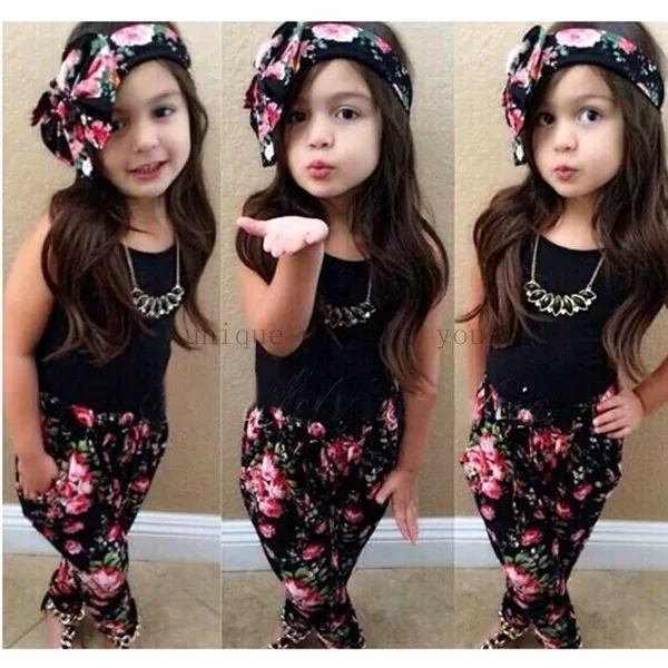 Hot summer baby girls clothes vest t-shirt + flower pants + headband pattern style baby suit for baby kids girls clothing sets02
