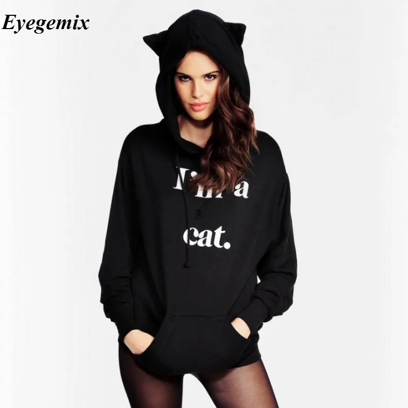 

Female Women Casual Hoodies Sweatshirt Long Sleeve Hoody Cat Ears I AM CAT Printed Hoodies Tracksuit Jumper Outerwear Femme