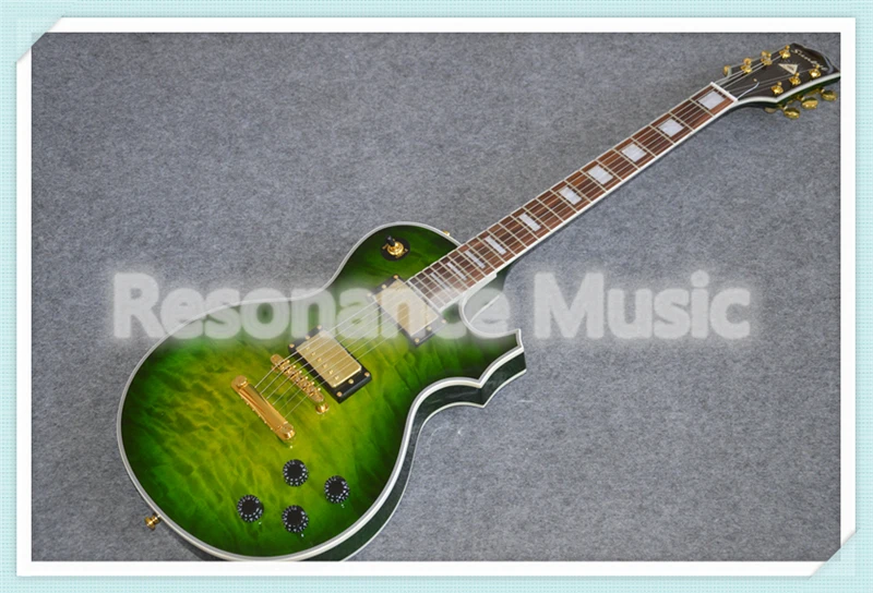 

100% Real Picture Green Quilted Finish Suneye LP Custom Electric Guitar With Block Pearl Inlay Rosewood Fretboard