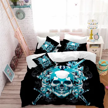 

Blue Skull Bedding Set Swords Criss-Cross Print Duvet Cover Set Twin Full King Queen Bed Cover Pillowcase Home Decor D30