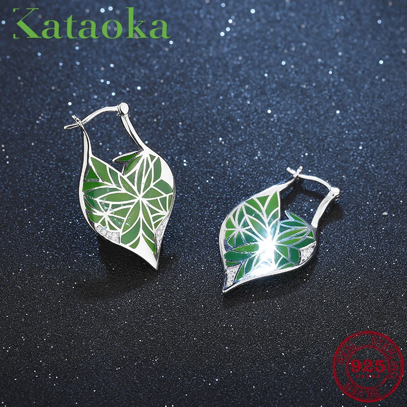 

Nature Charms CZ Green Bamboo leaves For women Authentic 925 Sterling Silver Fashion Dangle Earrings Party Jewelry Enamel