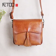 AETOO Pure handmade leather women's bag, mini small square bag, leather retro bag, literary series one-shoulder bag