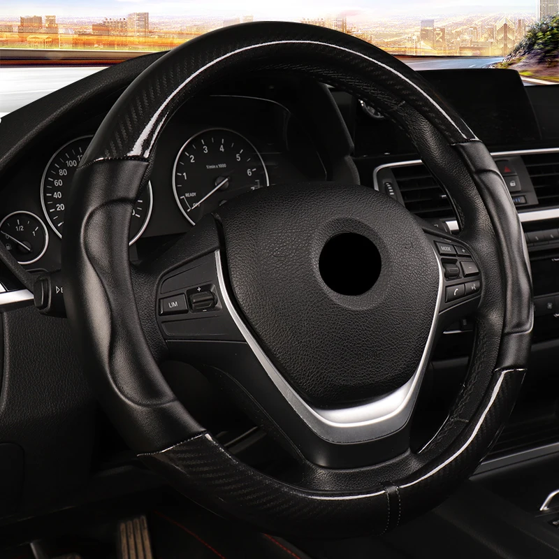 Углеродного волокна спортивный чехол рулевого колеса автомобиля внешняя часть изготовлена из микрофибры и кожи Размеры M 38 см для BMW X1 X3 X5 X6 E36 E39 E46 E30 E60 E90 E92