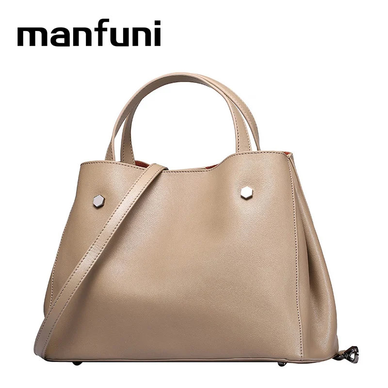 

MANFUNI Handbags genuine Leather Luxury 100% Real Leather Elegant Casual Tote Shoulder Bags For Women Large capacity 0766