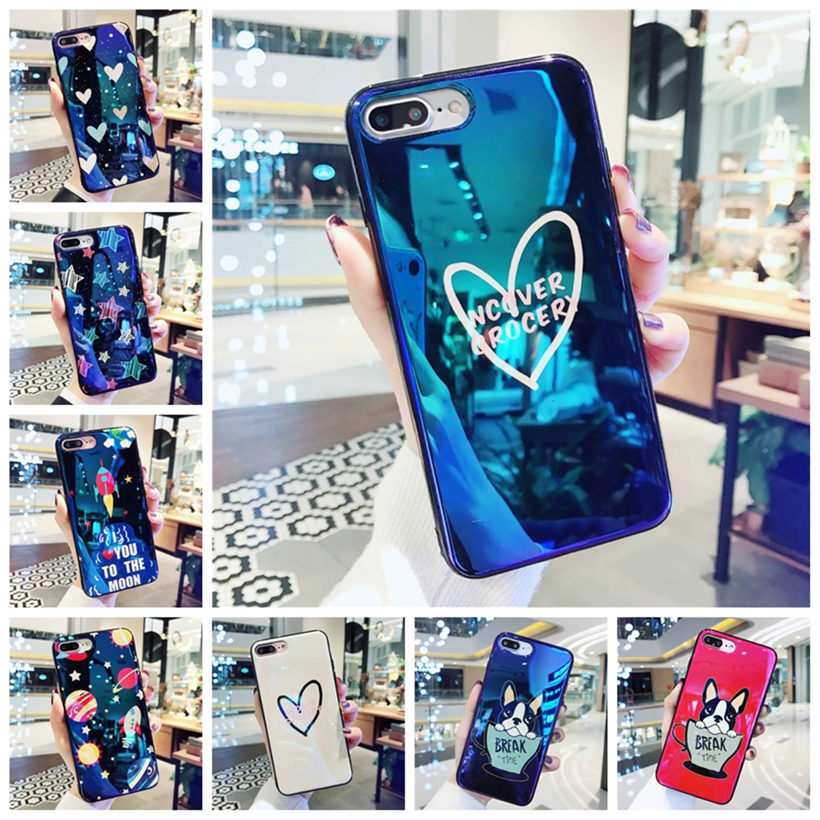 Dog Love Heart Design TPU Phone Case for iphone x 7plus 8plus 6plus 6splus 7 8 6 6s Luxury Blue light Coque Soft Silicone Para |