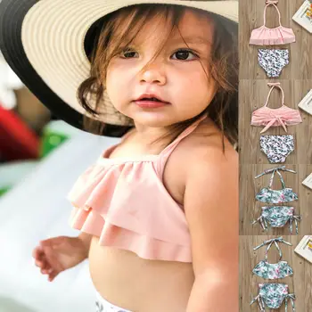 

Sweet Kids Girls Swimwear Bownot Swimming Leaf Flower Bathing Suit for Age 1Y-6Y
