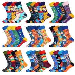 LIONZONE 4 пар/лот персонаж геометрический цветочный узор оптимизировать дизайн женские носки подарок для Для мужчин брендовые носки с