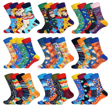 

LIONZONE 4Pairs/Lot Character Face Geometric Floral Pattern Streamline Design Tide Socks Gift for Men Brand Custom Socks