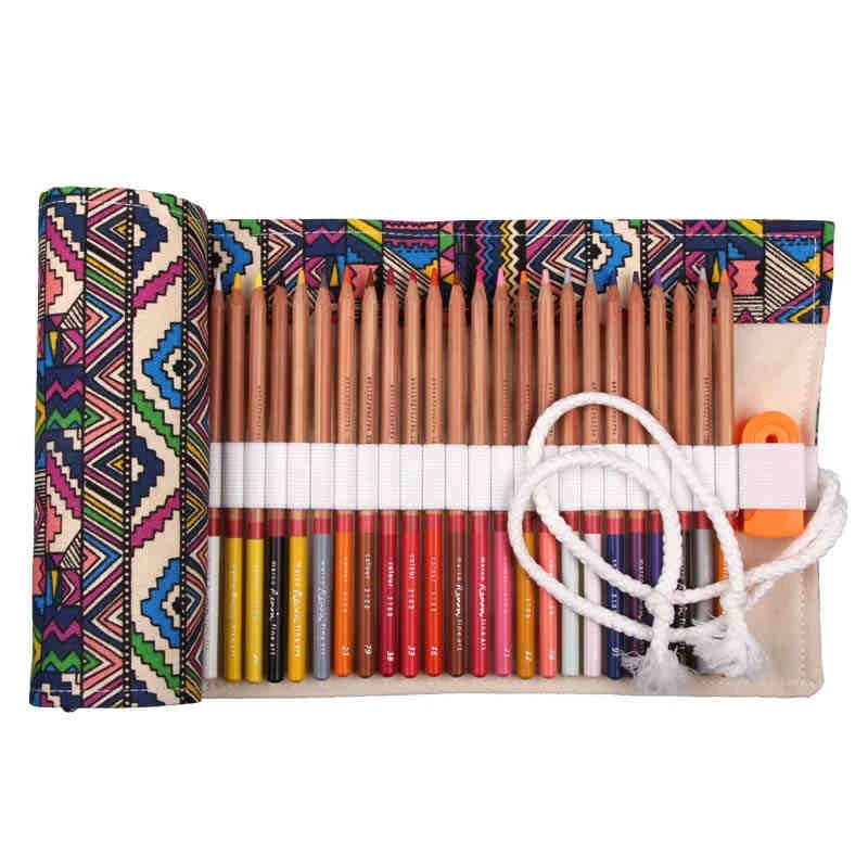 12/24/36/48/72/108 Roll School Pencil Case Canvas Pencil Case Makeup Brush Pen Pouch Wrap Roll Painting Stationery