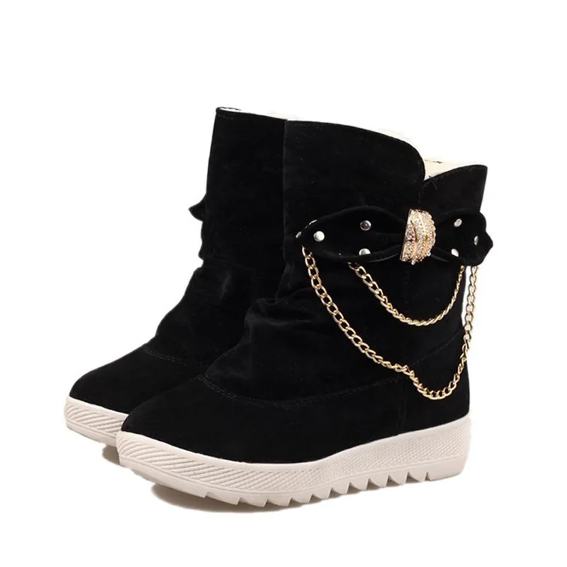 

New fashion women's boots winter Martin boots with bows warm snow boots short tube women's shoes