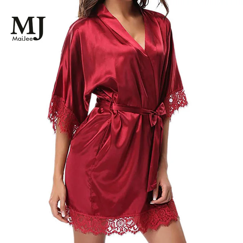 

X039 MaiJee Kimono Woman's Robe Silk Robes For Women Bridal Robes Albornoz Mujer Modis Vestaglia Sposa Summer Nightie Sleeping