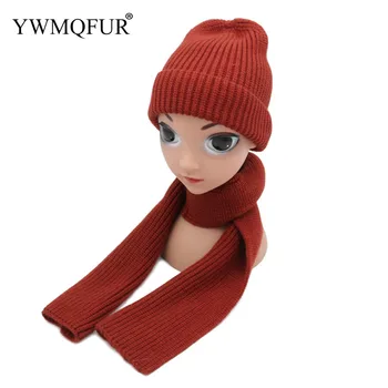 

2018 Autumn & Winter Warm Hat Scarf Sets For Kids Knitted Cotton Solid Color Children Cute Caps & Scarves Free Shipping YWMQFUR