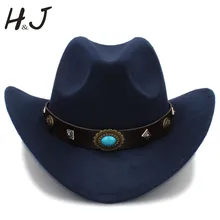 Шерсть западная ковбойская шляпа для Для мужчин зима-осень Джаз Конный сомбреро Hombre стимпанк Fedora Кепки Размеры 56-58cme