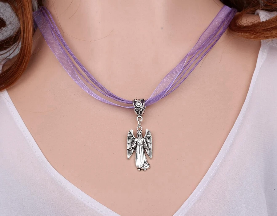 

12pcs Vintage Silver Fairy Angel Necklace Pendants Charms Mixed Choker Organza Rope Collar For Jewelry Accessories Gifts DIY E10