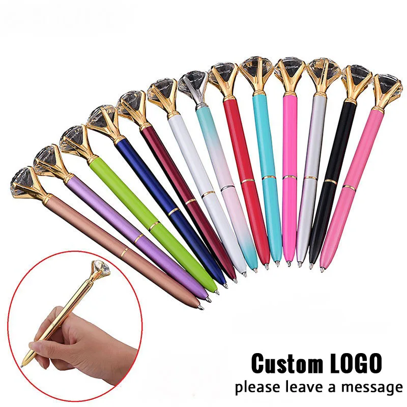 

Real Metal Big Diamond Ballpoint Pen Luxury Crystal Pen Creative Free LOGO Writing Statonery With Gift Box Special Pen Customize