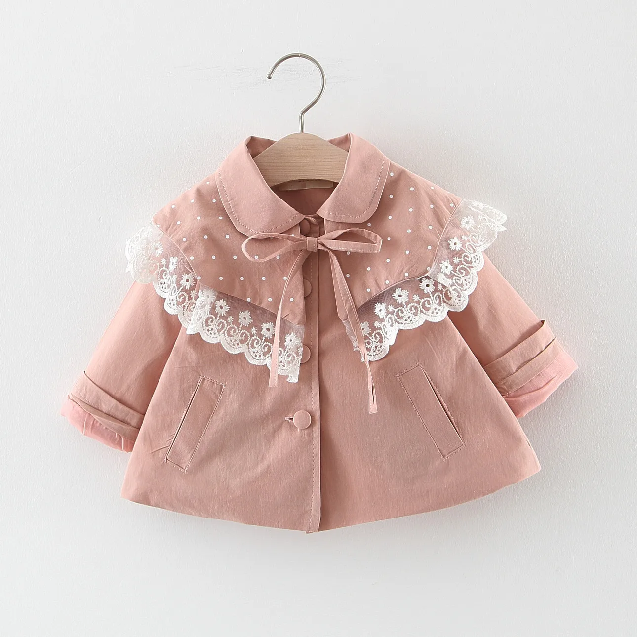 

Autumn Spring Baby Girls Coats Toddler Baby Fashion Cotton Long Sleeve Lcae Windbreaker Coat For Girls Kids Princess Outerwear