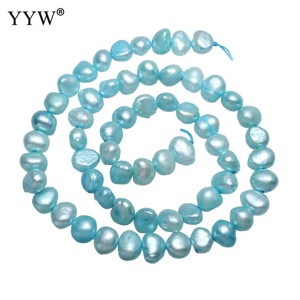 YYW High Quality Cultured Potato Freshwater Pearl Beads Cyan 6-7mm Approx 0.8mm Sold Per 14.5 Inch Strand | Украшения и