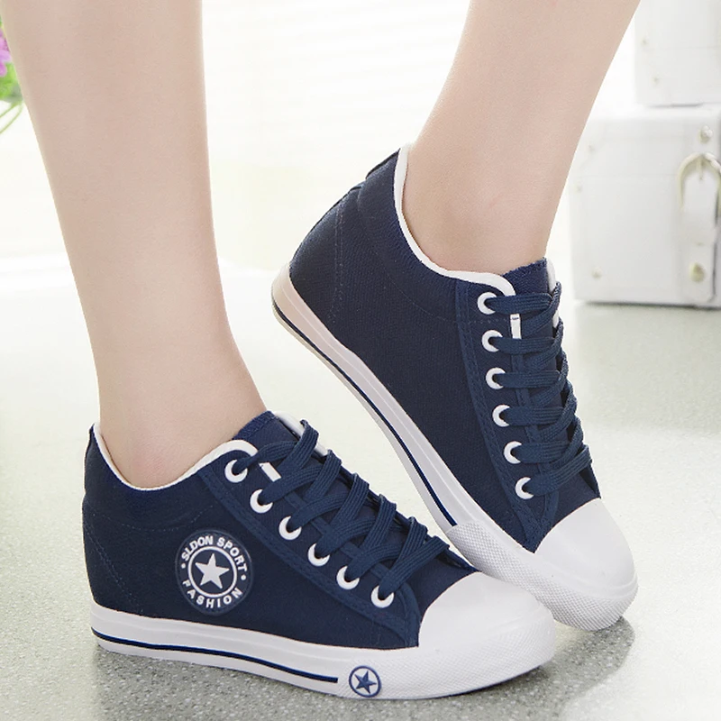 Kaufen Sommer Keil Turnschuhe Frauen Casual Leinwand Schuhe Weibliche Weiße Korb Femme Zapatos Mujer Trainer 5 cm höhe Damen Sheos