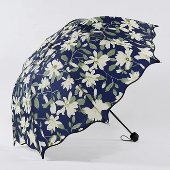 

China Wholesale Lily Flowers Umbrella Rain Women Beautiful Floral Umbrellas Fashion Student Girl Paraguas Plegable Mujer SP033