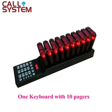 10 Pagers and 1 Keyboard with Charger Base Wireless Waiter Calling Systems Coaster Pager System
