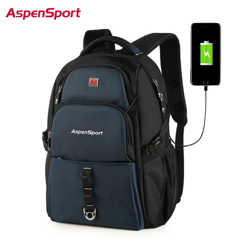 Продажа AspenSport рюкзаки для мужчин с usb зарядкой и противоугонные рюкзаки для ноутбука мужские водонепроницаемые сумки подходят под 17 дюймов