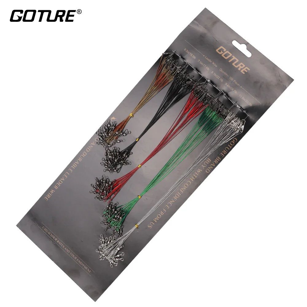 

Goture 100Pcs Stainless Steel Wire Leader Fishing Line With Swivel And Snap Strong Leashes For Fishing 5 Sizes Available