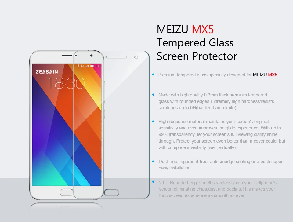 [3 Pack]Original ZEASAIN 0.3mm 9H Screen Protector Tempered Glass Film For Meizu MX5 Pro Prime HD Clear 5.5 inch Toughened Film (8)