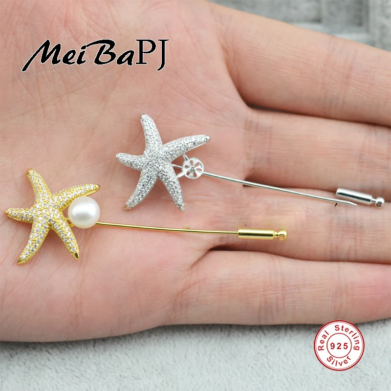 

[MeibaPJ]Natural Pearl Luxurious Starfish Pins S925 Solid Silver Corsage Ornaments Fine Workmanship Jewelry For women's Gift