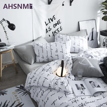 

AHSNME 100% Cotton Bedlinen Modern minimalist bedclothes King Double Size Bedcover Black and white geometric pattern Duvet Cover