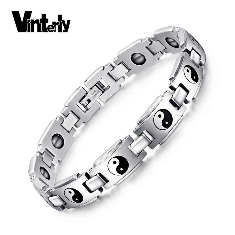 Vinterly религиозный Багуа тотемный браслет для мужчин целебная энергия анти-радиационный Магнитный гематит браслет из нержавеющей стали для мужчин