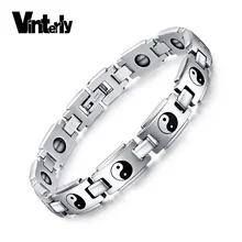 Vinterly религиозный Багуа тотемный браслет для мужчин целебная энергия анти-радиационный Магнитный гематит браслет из нержавеющей стали для мужчин